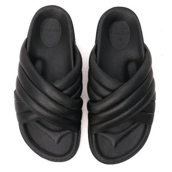 THE BALI TAILOR NWOB Oska Cushioned Leather Criss Cross Slide Sandals Black 7 - Picture 2 of 9